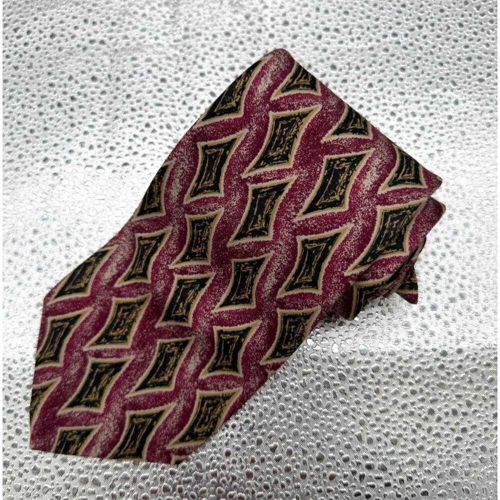Vintage J.L. Roberts & Co Silk Tie Abstract Geometric Pink Green Retro Tie NWT